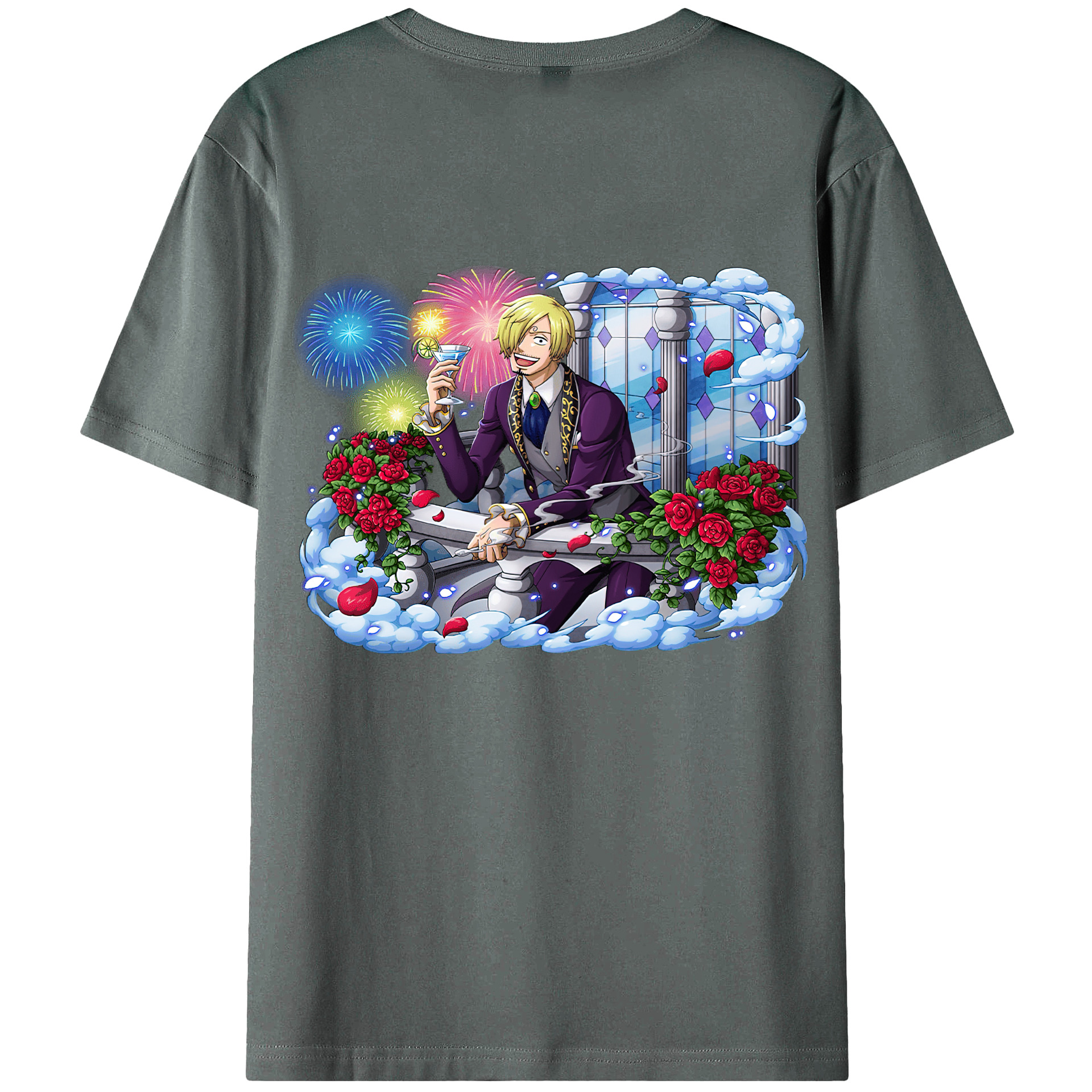 （画像用） ワンピース サンジ ONE PIECE Sanji 綿100％ メンズ半袖Tシャツ（バックプリント） 通気性